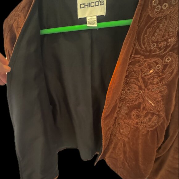 Chico's rust lined velvet embroidered beaded blazer Size 3 - Picture 3 of 7